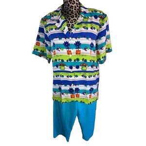 Jordan 2 piece Pants set women M multicolored blouse & capri Pull On Pants Artsy